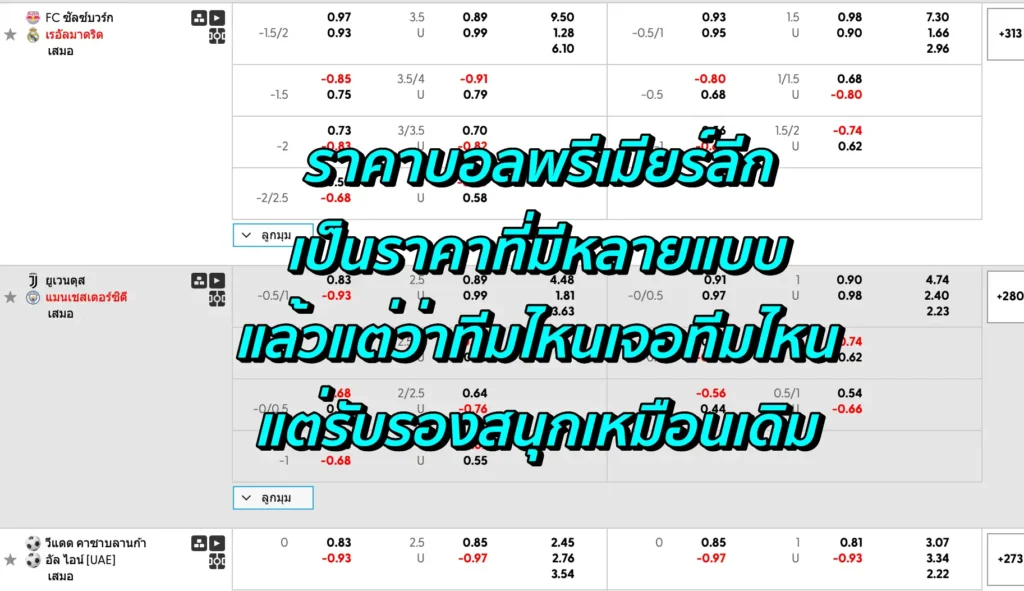 ราคาบอลพรีเมียร์ลีก