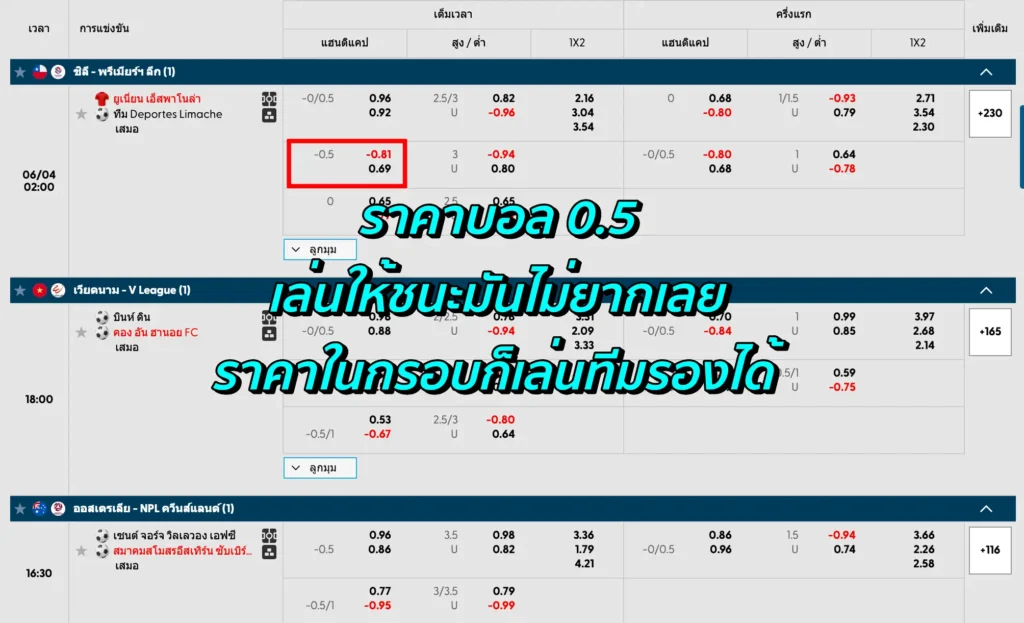 ราคาบอล 0.5